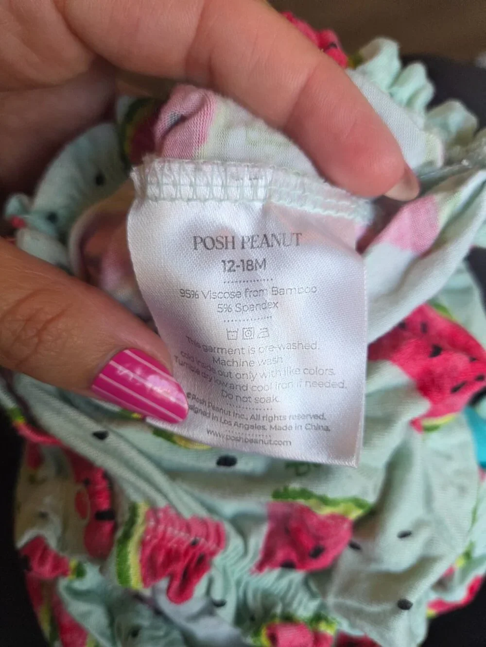 Posh Peanut watermelon print ruffle onesie